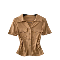Blusas Elegantes de Verano para Mujer, Manga Corta, Cuello Camisero, Camisas Sólidas, Tops Elegantes para Dama, Ropa al por Mayor