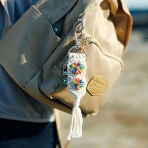 Stylish Boho Star Macrame Keychain Handmade Cotton Rope Keyring Bag Charm Purse <b>Backpack</b> Aesthetic Accessory Gift From India - Product Image 3