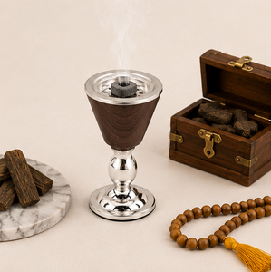 Arabic Metal <b>Bakhoor</b> Burner With Removable Stainless Steel Cup Dark Wood And Chrome Goblet Incense Holder Modern Charcoal <b>Oud</b> - Product Image 6