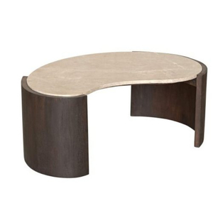 Modern Midcentury Extendable Curved Coffee <b>Table</b> with Wood Top and <b>Iron</b> Base Handmade Home Furniture - Product Image 2