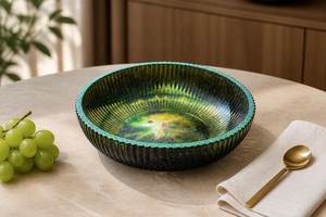 Bol en céramique artisanal écologique avec motif marbré turquoise, plat moderne sous glaçure pour la maison, service de table, cadeau - Product Image 5