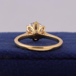 Women's 18K Gold Round <b>Diamond</b> Engagement <b>Ring</b> Prong Setting Pave Band Classic Style - Product Image 1