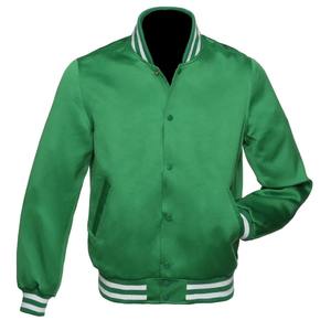 Custom Manufacturer High Street Style Satin Green <b>Baseball</b> Letterman Varsity <b>Jackets</b> Stand Front Pocket Custom <b>for</b> Colleges - Product Image 3