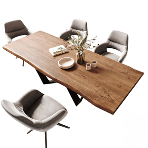 Mesa de Comedor Moderna Industrial de Madera de Acacia con Acabado Natural y Borde Natural, con Patas de Metal con Acabado Negro Mate, Mesa de Comedor para el Hogar y la Cocina - Product Image 3