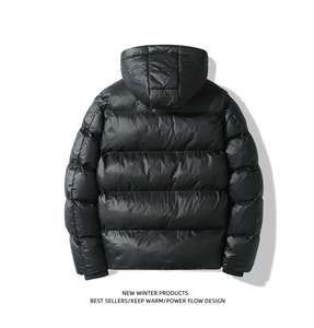 ผู้ผลิตเสื้อแจ็คเก็ตพัฟเฟอร์แบบมีฮู้ดสำหรับฤดูหนาวตามสั่ง OEM เสื้อโค้ทขนเป็ดสีดำเงา อุ่นหนา เสื้อแจ็คเก็ตพัฟเฟอร์สำหรับผู้ชายสำหรับฤดูหนาว - Product Image 2