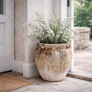 Pot en céramique rustique vintage, style français vieilli, grande jardinière en terre cuite, décoration de jardin intérieur/extérieur style Wabi Sabi, avec drainage - Product Image 1