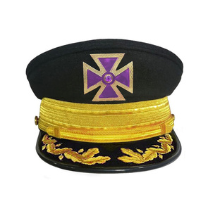 Gorra de fatiga Premium de los Antiguos Caballeros Templarios con Cruz Púrpura, Trenza Grande, Detalles Dorados y Plateados, y Bordado Negro - Product Image 2