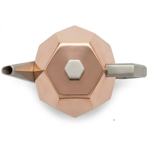 Nouvelle théière géométrique en métal personnalisable avec couvercle, bicolore or rose et argent, pour café et boissons - Product Image 5