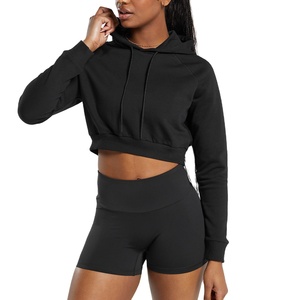 Premium Comfortable <b>Winter</b> Fashion Women Cropped Hoodie Heavyweight 100% Cotton Fleece Customizable OEM - Product Image 1