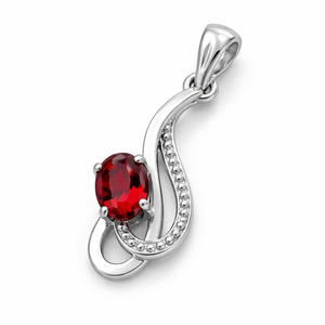 Pendentif ovale en grenat plaqué rhodium en argent sterling, fait main, style minimaliste, cadeau tendance pour elle, bijoux de janvier - Product Image 1