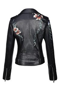Women's Black PU <b>Leather</b> Hooded Thick <b>Winter</b> Casual Moto <b>Jacket</b> with Zipper Closure Slim Fit Regular Sleeve Turn-down Collar - Product Image 3