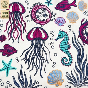 Bolsa de Playa de Lona con Bordado Personalizado de Vida Marina, 44x35x12cm, con Cremallera y Asa de Cuerda, Venta al Por Mayor, OEM, Marca Privada, Proveedor de Exportación - Product Image 3