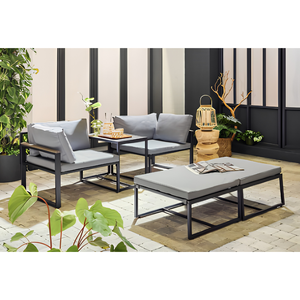 Conjunto de Sofá Moderno para Exteriores, Estructura de Acero, Cojines Grises, Diseño Minimalista, Resistente a la Intemperie, Muebles de Jardín para 2 Personas - Product Image 2