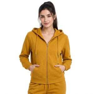 Women's Mustard <b>Yellow</b> Acid Wash Heavyweight Solid Zip <b>Hoodie</b> Jogger Pants Streetwear Tracksuit Set Long Sleeve Sweatshirt - Product Image 6