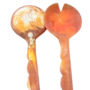 Ensemble de service de luxe en résine pour salade, fait main, effet marbre Aqua Swirl, cuillère et fourchette, compatible lave-vaisselle pour la maison et l'hôtel - Product Image 1