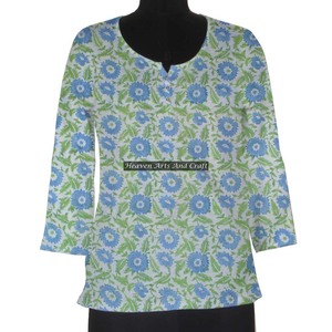 Hand Block Printed Women Wear Short Dress Cotton Tunic Exclusive Top/Short Kurti Evening Dress Handmade Cotton Exclusive Top - Product Image 1
