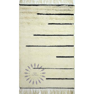 ชุดพรมขนสัตว์แบบแอบสแตรกต์สไตล์โมร็อกโกทันสมัยขนาด42 "สีดำงาช้างสำหรับพื้นที่อยู่อาศัยและห้องนอน - Product Image 4