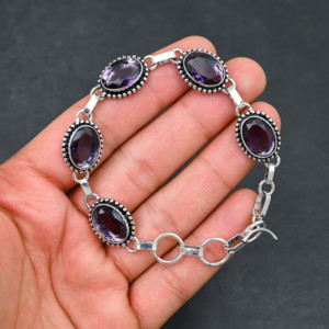 Bracelet unisexe de luxe réglable en argent sterling 925 avec diamant rouge de laboratoire, argent sterling plaqué argent 10x14 mm - Product Image 1