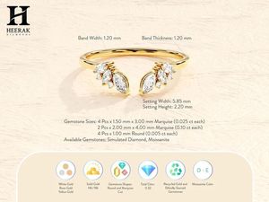 Bague en or personnalisée à diamants en forme de marquise, style manchette empilable, bijoux fins, fabricant grossiste - Product Image 5