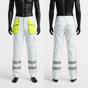 Men Womens Industrial <b>Work</b> <b>Pant</b> GSM Poly Cotton Corduroy Straight Grey Reflective Utility Cargo Reinforced Knee Custom Logo - Product Image 4