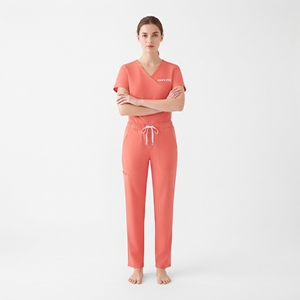 Hawk Eye Women's <b>Coral</b> Scrub Set V-Neck <b>Top</b> With Pockets And Drawstring Pants Hospital Uniforms - Product Image 6
