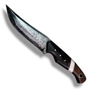 Couteaux de chasse Bushcraft en acier Damas avec motif de lame superposé unique, manche ergonomique en bois pour le camping et la chasse en plein air - Product Image 3