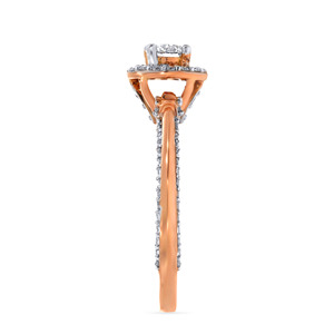 Bague Solitaire Étincelante en Or Rose de Luxe avec Diamant Rond Taillé et Halo, Bague de Fiançailles Élégante pour Femme avec Bande Pavée - Product Image 4