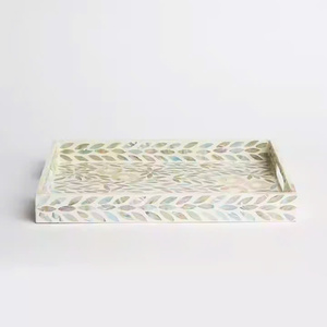 Rectangular Mother of Pearl Serving Tray Nacre Wood <b>Lap</b> Ottoman Tray Coffee <b>Table</b>, Luxury Decorative Handmade Eating Platters - Product Image 5