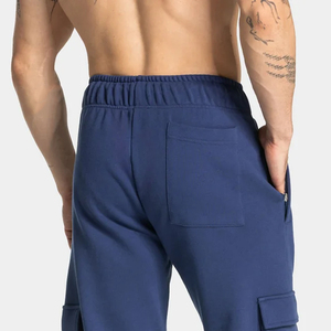 Pantalon cargo en molleton bleu marine pour homme, taille élastique avec cordon de serrage, plusieurs poches, style streetwear décontracté, poids moyen, style automne - Product Image 6