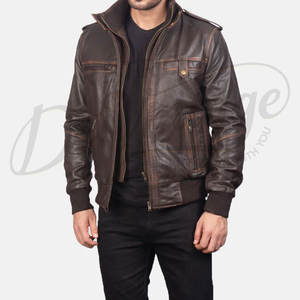 Blouson aviateur vintage en cuir véritable marron vieilli pour homme, coupe ajustée, style rétro décontracté, multi-poches, avec capuche, pour l'hiver - Product Image 4