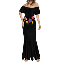 Robe décontractée en coton tricoté 100 % naturel, motif floral mexicain brodé, taille naturelle, grande taille, lavable et respirante