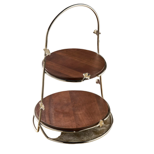 Support à gâteau en bois à 2 niveaux avec finition métallique brillante, support décoratif pour table de dîner, support à gâteau d'anniversaire, support à gâteau en gros - Product Image 1