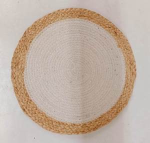 Eco-friendly handwoven round natural jute and cotton braided placemat for stylish rustic table décor and <b>dinner</b> table <b>mats</b> - Product Image 2