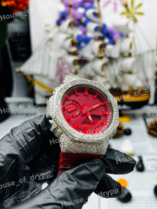 Reloj Iced Out Bling Bust Down con Diamantes de Moissanita, Reloj de Lujo Hip Hop, Caja Redonda, Esfera Roja, Reloj de Hombre con Diseño Audaz - Product Image 4