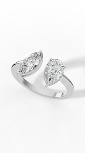 Anillo de Dos Piedras de Diamantes Cultivados en Laboratorio con Corte Pera y Marquise Toi Et Moi de Primera Calidad, Oro de 18K, Fabricante de Joyería Fina al por Mayor OEM - Product Image 4