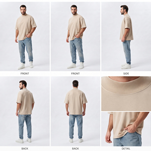 เสื้อยืดคอกลมโอเวอร์ไซส์ผู้ชาย 350 GSM แขนสั้น เสื้อยืดลำลองผู้ชาย ไซส์พลัส เสื้อยืดผ้าฝ้ายถัก สไตล์สตรีท - Product Image 6