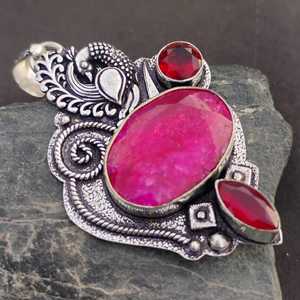 Colgante de rubí granate natural, plata de ley 925, joyería hecha a mano, regalo elegante para mujer, cumpleaños - Product Image 2