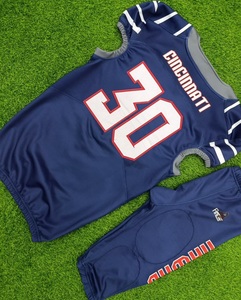 Conjunto de Uniforme de Fútbol Americano Juvenil 2026, Color Azul Marino y Blanco, Cuello en V, Sin Mangas, con Pantalones Blancos, Impresión Sublimada, Logotipo Familiar - Product Image 2