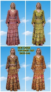 Nuevo Conjunto de Falda Saree Vintage de Alta Calidad, Vestido Tradicional Indio para Mujer, 100% Seda, Ecológico, Transpirable, Floral, Corto - Product Image 6