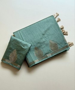 Sari en Soie Tussar Pure avec Bordure Nakashi, Tissage Jacquard Jari Élégant, Sari en Soie Fantaisie avec Bordure Nakashi, Sari de Créateur - Product Image 4