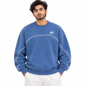 Sudadera Blanca de Cuello Redondo para Hombre, Estilo Raglán, de Algodón y Felpa, con Ribete en Contraste, Manga Larga, Ropa Deportiva, Ropa Urbana de Invierno, OEM - Product Image 2