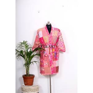 Kimono en soie Kantha fait main pour femmes, patchwork, motifs complexes, poches double couche, livraison gratuite - Product Image 1