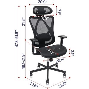 Sedia da Ufficio Ergonomica con Schienale Alto, Supporto Lombare Regolabile, Braccioli, Rete Traspirante, Ruote e Poggiatesta Inclinabile - Product Image 5