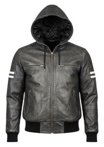 Conjunto Deportivo de Piel Sintética con Capucha para Hombre, Chaqueta de Moto con Cierre Completo y Pantalones Deportivos Acolchados, Conjunto de Dos Piezas - Product Image 3