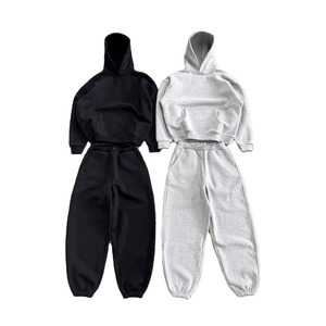 2026 Unisex Oversized Cropped Hoodie and Jogger <b>Sweatpants</b> <b>Set</b> for Women Soft Fleece Casual Streetwear Two Piece Outfit - Product Image 5