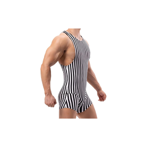 Débardeur de compression sans manches pour homme, rayé noir et blanc, col rond, coupe sport décontractée, en Spandex et Polyester respirant - Product Image 6