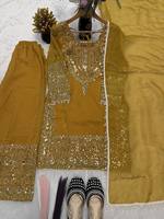 Baju Salwar Palazzo Sutra Biru Terbaru untuk Pesta Musim Panas, Gaya Tradisional Pakistan Bollywood, Desainer India, Terlaris, Mewah untuk Pernikahan