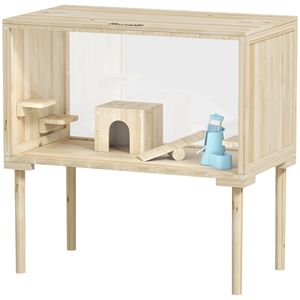Grande Gabbia in Legno per Criceti 71 x 41 x 75 cm, in Legno Naturale con Gambe Stabili per Criceti Siriani, Criceti Nani, Gerbilli, Ragni - Product Image 1