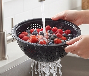Premium Black Metal Colander <b>Strainer</b> With Perforated Design And Three Legs Stylish Kitchenware Essentials - Product Image 6
