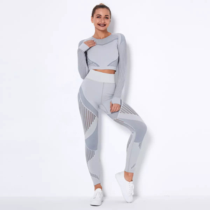 <b>Women's</b> Seamless Ribbed Yoga Set Long Sleeve Crop <b>Top</b> High Waist Leggings 2 Piece Workout Outfit <b>Burgundy</b> - Product Image 3